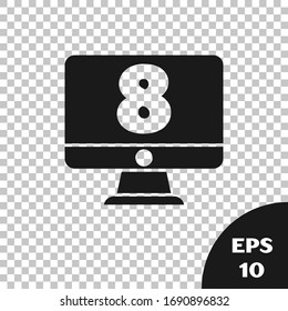 Negro 8 sobre icono de monitor aislado en fondo transparente. Ilustración vectorial