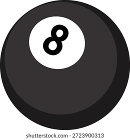 Black 8-ball billiards silhouette vector illustration. Minimalist pool ball icon with white number circle isolated on white background. Sports graphic for pool hall logos, gaming apps, and billiard team branding.