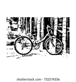 black 8-bit retro bicycle with background vector illustration