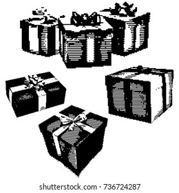 black 8-bit set of gife box with ribbon vector illustration  isolated on white background