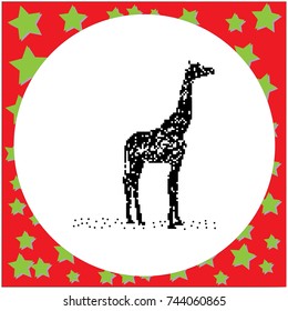 black 8-bit silhouette giraffe standing vector illustration isolated on white background