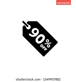 Black 90% discount sale price tag sign icon. Special shopping offer text label pictogram. Modern flat design vector for app ads web banner button ui ux interface elements isolated on white background