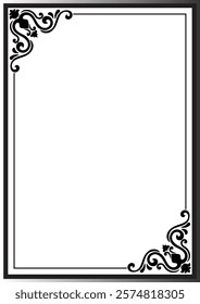 Black A4 pattern frame on white background, blank space, cover, card