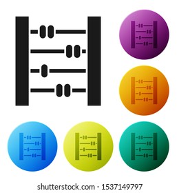 Black Abacus icon isolated on white background. Traditional counting frame. Education sign. Mathematics school. Set icons colorful circle buttons. Vector Illustration
