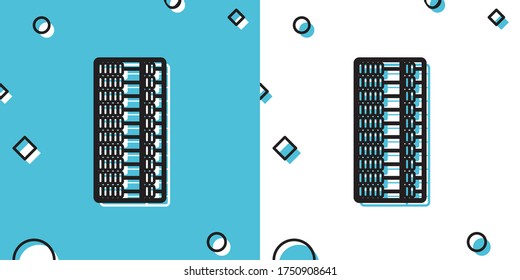 Black Abacus icon isolated on blue and white background. Traditional counting frame. Education sign. Mathematics school. Random dynamic shapes. Vector Illustration