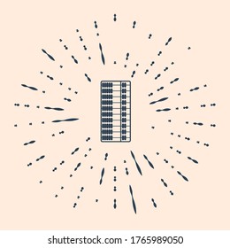 Schwarzes Abacus Symbol einzeln auf beigem Hintergrund. Traditioneller Zählrahmen. Bildungszeichen. Mathematikschule. Abstrakte Kreis Zufallspunkte. Vektorgrafik