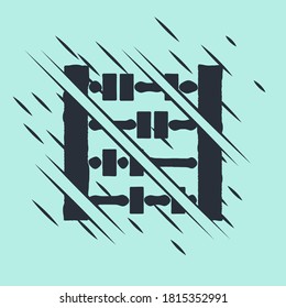Icono de Black Abacus aislado en fondo verde. Marco de recuento tradicional. Señal de educación. Escuela de Matemáticas. El estilo de Glitch. Vector
