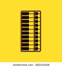 Black Abacus icon isolated on yellow background. Traditional counting frame. Education sign. Mathematics school. Long shadow style. Vector.