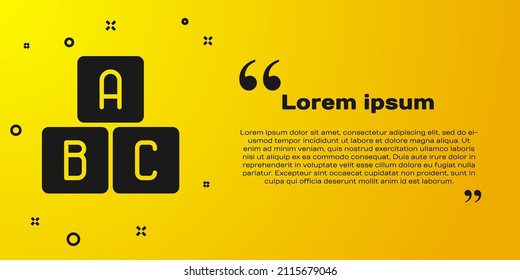 Black ABC blocks icon isolated on yellow background. Alphabet cubes with letters A,B,C.  Vector Illustration