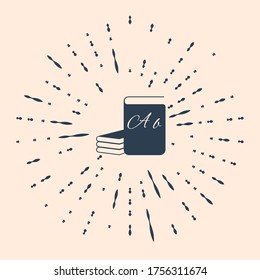Black ABC book icon isolated on beige background. Dictionary book sign. Alphabet book icon. Abstract circle random dots. Vector Illustration