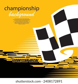 Black abd orange sport background with checkered flags and stars for racing competitions and rally banners