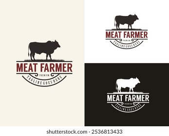 Black Aberdeen Angus Silhouette for Beef Cattle Farm Ranch Livestock or Premium Quailty Meat or Butchery label logo design