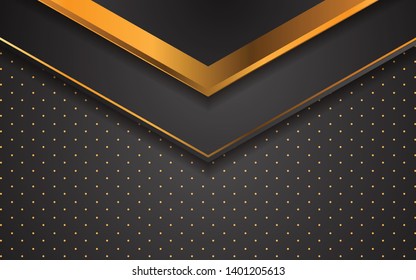 Black abstract 3d background with a combination with line gold. Luxury concept for text, background design, cover, banner, advertising