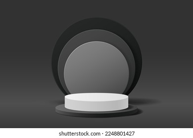 Escena de forma geométrica mínima 3D abstracta en negro para el fondo de la presentación del producto, podio del cilindro para la superposición de la forma del producto de visualización y de la forma de círculo detrás, ilustración del vector