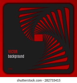 Black abstract 3D paper graphics on red background. Vector illustration