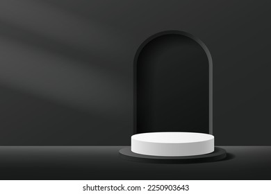 Escena 3D abstracta en negro para el simulacro, podio cilíndrico para el fondo de presentación del producto de visualización, ilustración vectorial