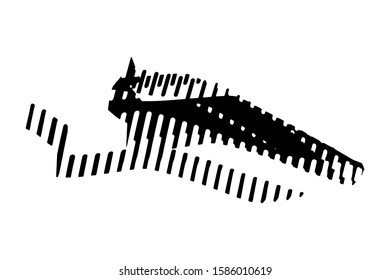 Black abstract animal silhouette isolated on a white background. Fantasy bat or dragon with patterns and ornaments. Modern sketch art design. EPS 10