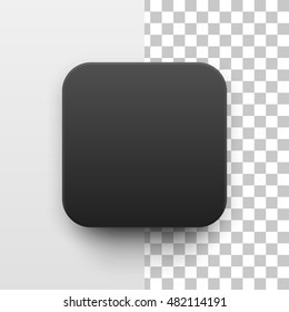 Black abstract app icon, blank button template with realistic shadow and light background for design concepts, web sites, user interfaces, applications, apps, mock-ups. Vector illustration.