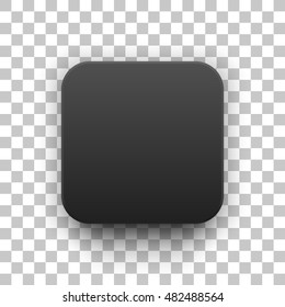 Black abstract app icon, blank button template with realistic shadow and transparent background for design concepts, web sites, user interfaces, applications, apps, mock-ups. Vector illustration.