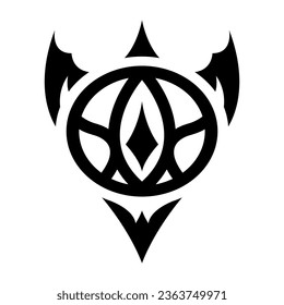 Black Abstract Arrow Icon with Bat or Dragon Wings on a White Background