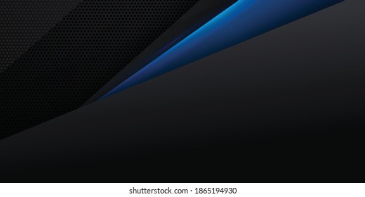 Black abstract background with 3D modern blue element. Luxury paper cut background for presentation design. 3d vector illustration for decoration, banner, flyer, business card design, and much more