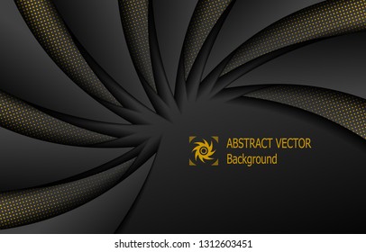 Black Abstract background  or banner or template visited card or flyer book covers with cut paper golden halftones or  with grunge and  3D effect