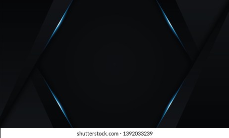 Black Abstract Background with Blue Glowing Neon Lights
