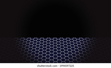 Black abstract background and blue hexagons