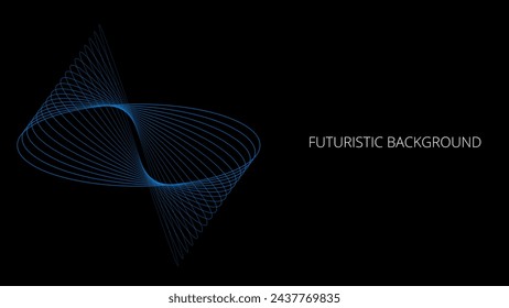 Black abstract background with blue outline swirl, modern geometric pattern, blended lines, space orbit, gravity lines	