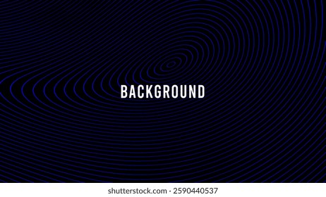 Black abstract background with blue outline circles,  wavy lines and gradient transition, dynamic swirl shape.	