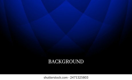 Black abstract background with blue overlay texture and gradient shades, shell shape	