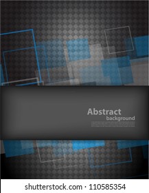 Black abstract background with blue squares