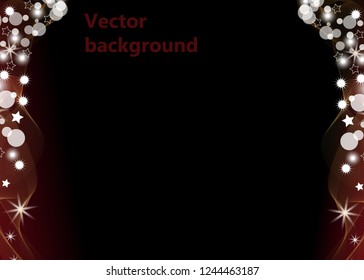 Black abstract background with circle bokeh and sparkles. Vector illustration.