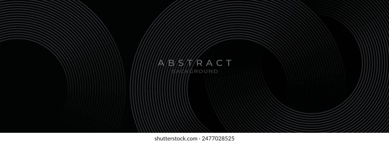 Black abstract background with circle lines. Modern black gray gradient rings. Suitable for banner, cover, poster, website, presentation, brochure, flyer, header
