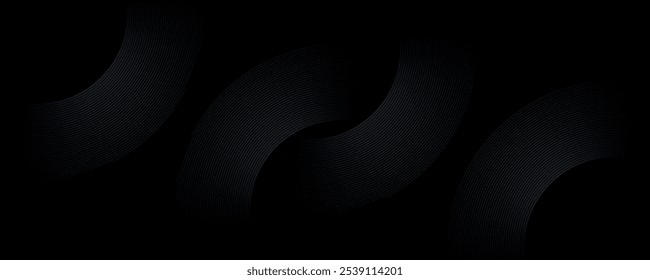 Black abstract background with circle lines. Modern black gray gradient rings. Suitable for banner, cover, poster