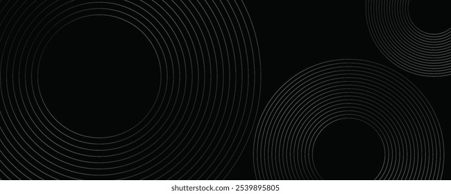 Fondo abstracto negro con líneas circulares. Anillos degradados negros y grises modernos. Conveniente para el Anuncio, cubierta, cartel, Sitio web, presentación, folleto, volante, cabecera