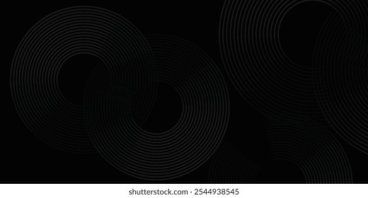 Fondo abstracto negro con líneas circulares. Anillos degradados negros y grises modernos. Conveniente para el Anuncio, cubierta, cartel, Sitio web, presentación, folleto, volante, cabecera 