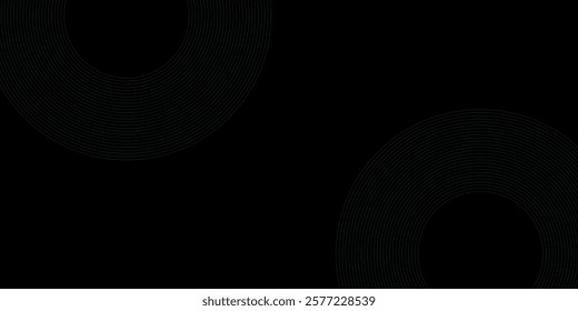 Black abstract background with circle lines. Modern black gray gradient rings. Suitable for banner, cover, poster, website, presentation, brochure, flyer, header
