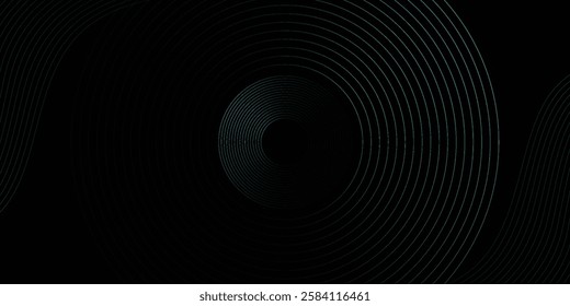 Black abstract background with circle lines. Modern black gray gradient rings. Suitable for banner, cover, poster, website, presentation, brochure, flyer, header