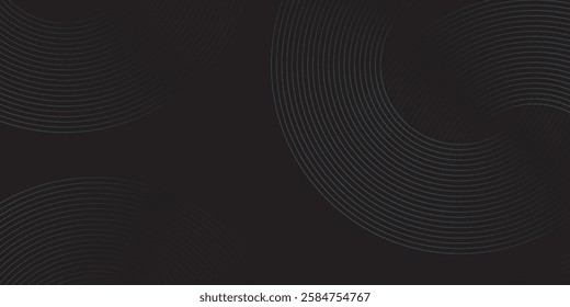 Black abstract background with circle lines. Modern black gray gradient rings. Suitable for banner, cover, poster, website, presentation, brochure, flyer, header 
