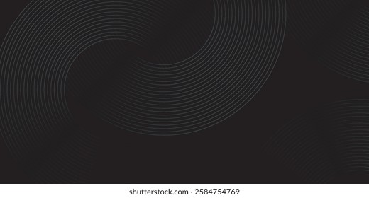 Black abstract background with circle lines. Modern black gray gradient rings. Suitable for banner, cover, poster, website, presentation, brochure, flyer, header 
