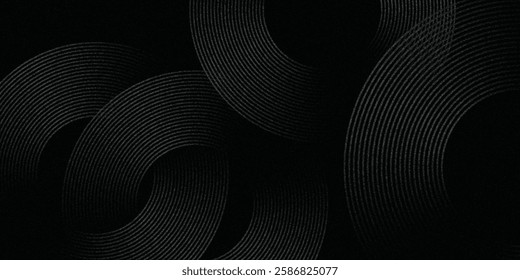 Black abstract background with circle lines. Modern black gray gradient rings. Suitable for banner, cover, poster, 