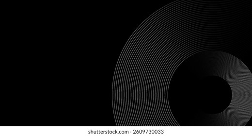 Black abstract background with circle lines. Modern black gray gradient rings. Suitable for banner, cover, poster, website, presentation, brochure, flyer, header. vector illustration