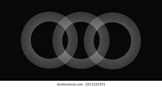 Black abstract background with circle lines. Modern black gray gradient rings. Suitable for banner, cover, poster, website, presentation, brochure, flyer, header
