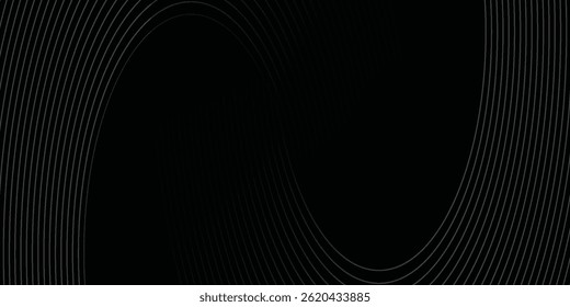 Fundo abstrato preto com linhas de círculo. Anéis de gradiente cinza preto modernos. Adequado para banner, capa, cartaz, site, apresentação, brochura, folheto, cabeçalho