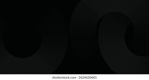 Black abstract background with circle lines. Modern black gray gradient rings. Suitable for banner, cover, poster, website, presentation, brochure, flyer, header
