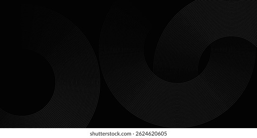 Black abstract background with circle lines. Modern black gray gradient rings. Suitable for banner, cover, poster, website, presentation, brochure, flyer, header
