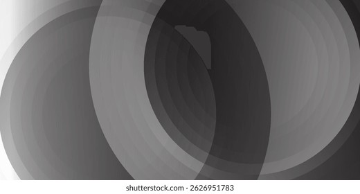 Black abstract background with circle lines. Modern black gray gradient rings. Suitable for banner, cover, poster, website, presentation, brochure, flyer, header