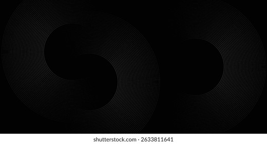 Fondo abstracto negro con líneas circulares. Anillos degradados negros y grises modernos. Conveniente para el Anuncio, cubierta, cartel, Sitio web, presentación, folleto, volante, cabecera
