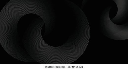 Black abstract background with circle lines. Modern black gray gradient rings. Suitable for banner, cover, poster, website, presentation, brochure, flyer, header
